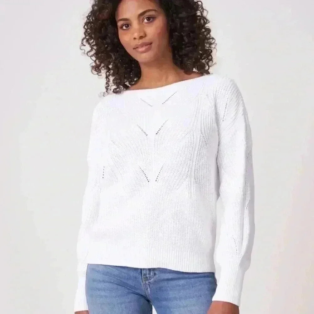 REPEAT Cotton Rib Knit Sweater With Boat Neckline Size XXS
